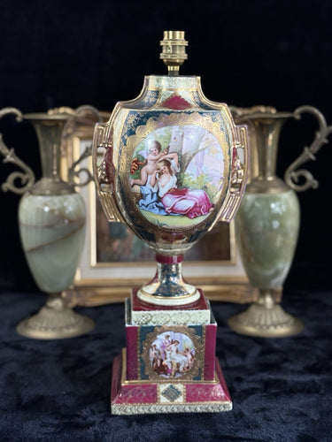 Antique 19th Century Royal Vienna Urn converted Lamp Romantic Gold Accents Large0