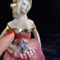 Thumbnail for Vintage rare Porcelain Lady Figurine Ruffled Pink Dress Gold Accents Unbranded4