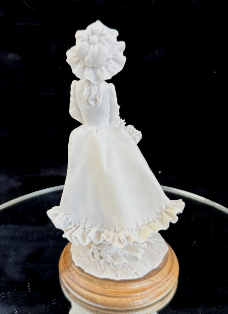 A. Belcari "Girl with Basket and Cat" Figurine Signed & Resin Marble decor Italy12