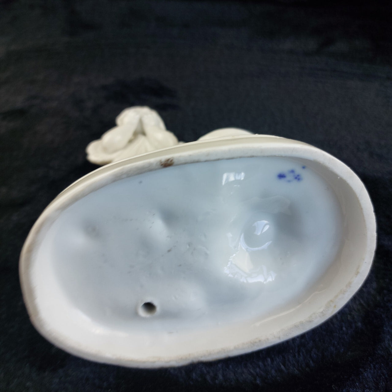 Antique 5.5" Porcelain Figurine Boy w/ Barrel Inkwell Holder White Glaze9