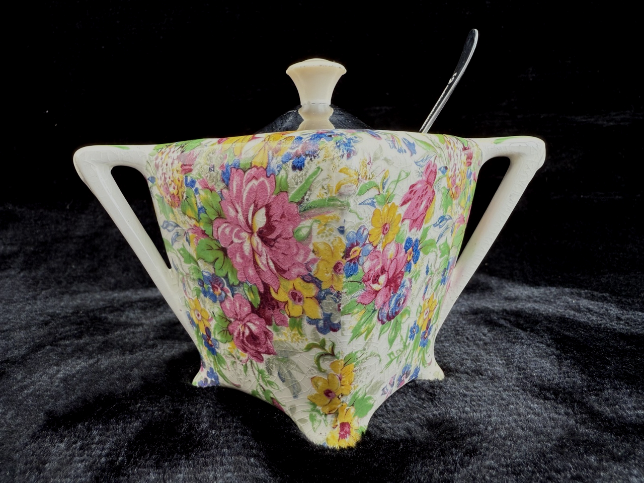 Stunning Midwinter "Brama" Chintz Floral Sugar Bowl with Spoon & Lid Medium12