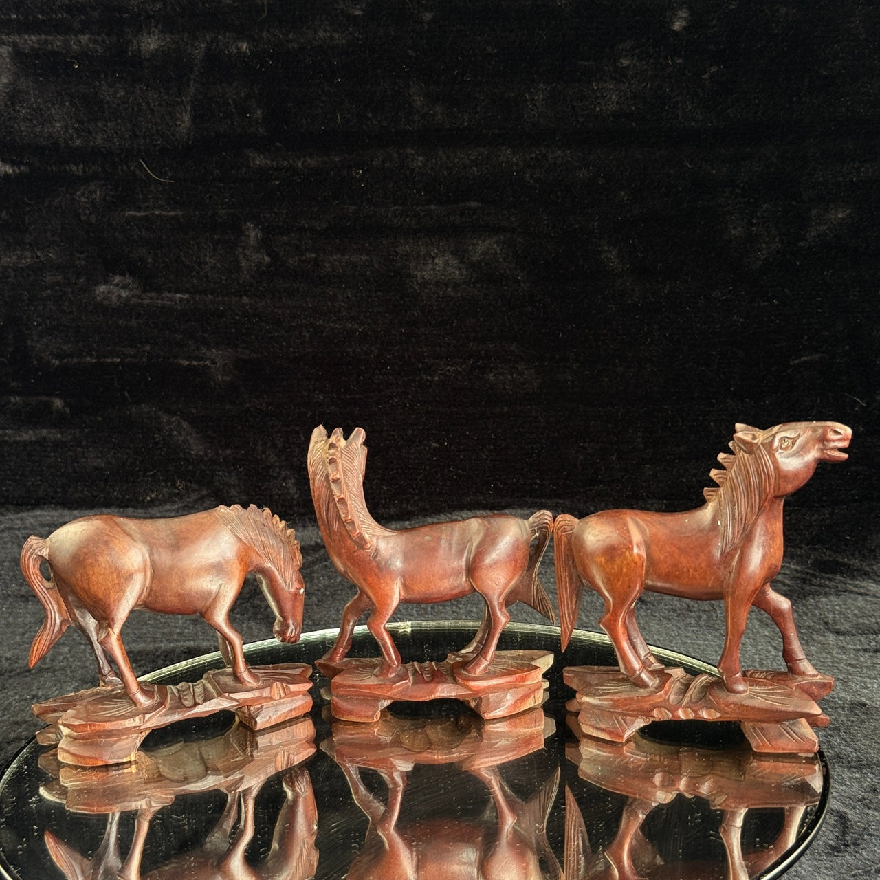 Set of 3 Vintage HandCarved Wooden Horses – Rustic Folk Art Figurines6