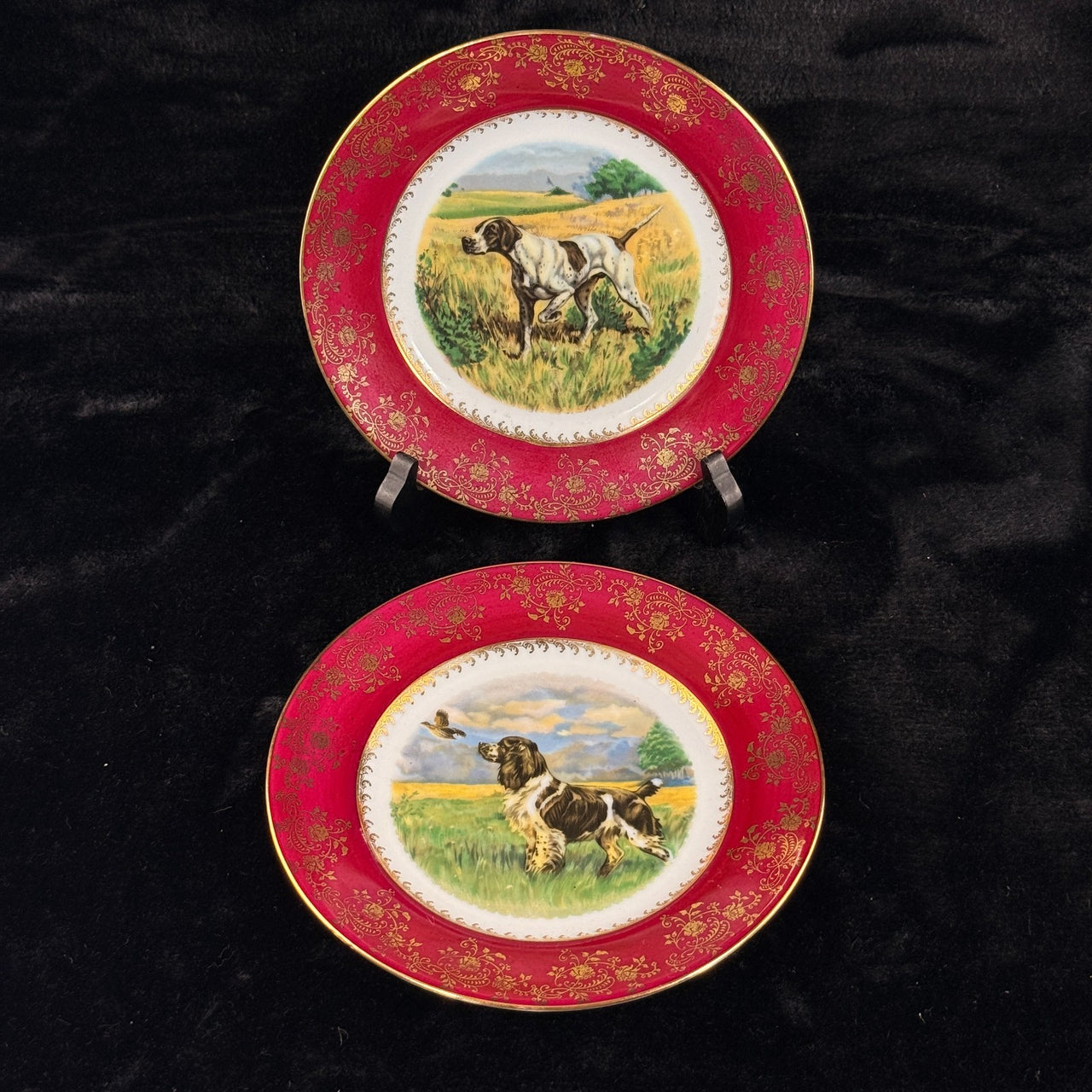 Odette Degrain Delorge Limoges France Hunting Dog Plates Set of 3 8" Porcelain16