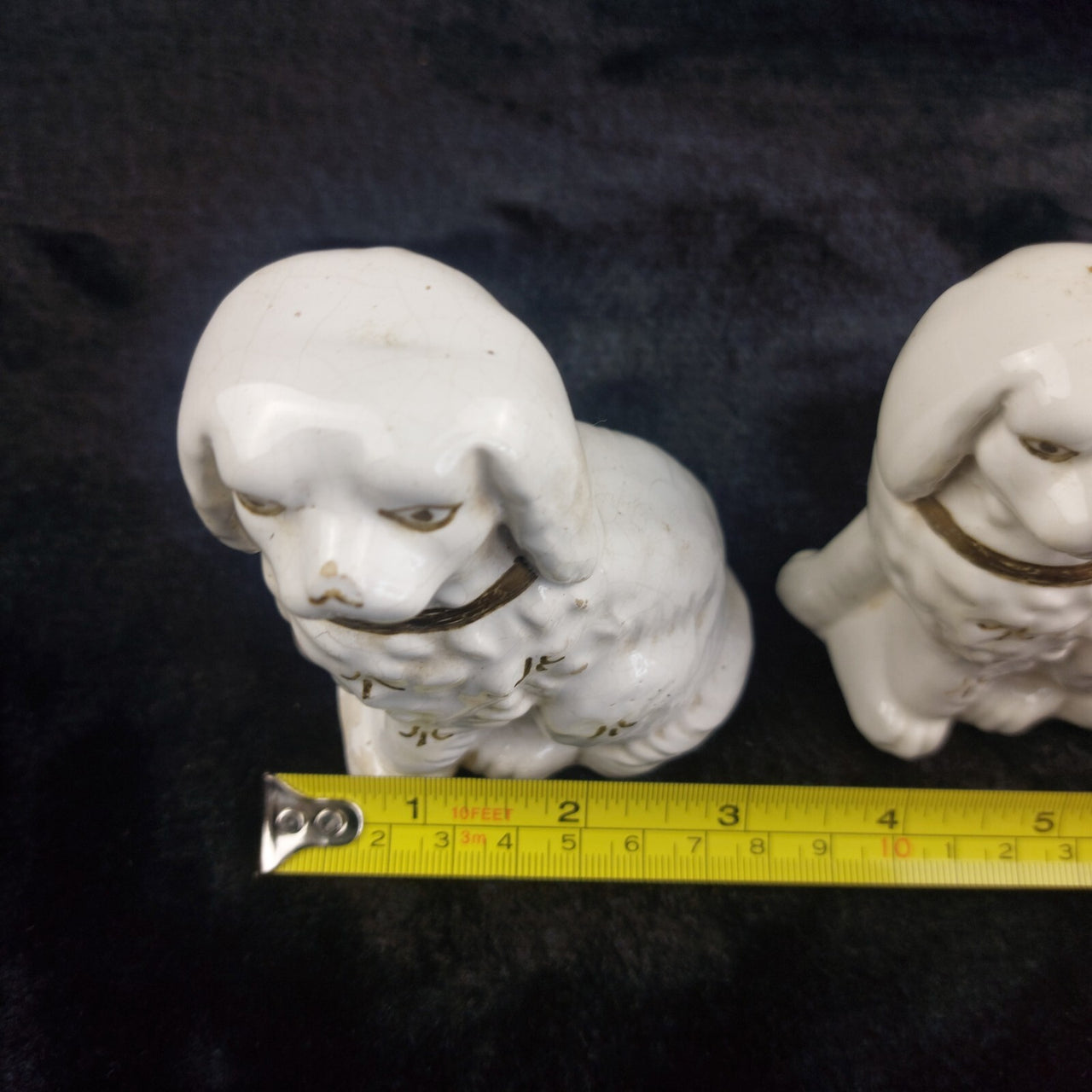 Antique Staffordshire Dog Style Figure pair White Accents Gold bookshelf decor2