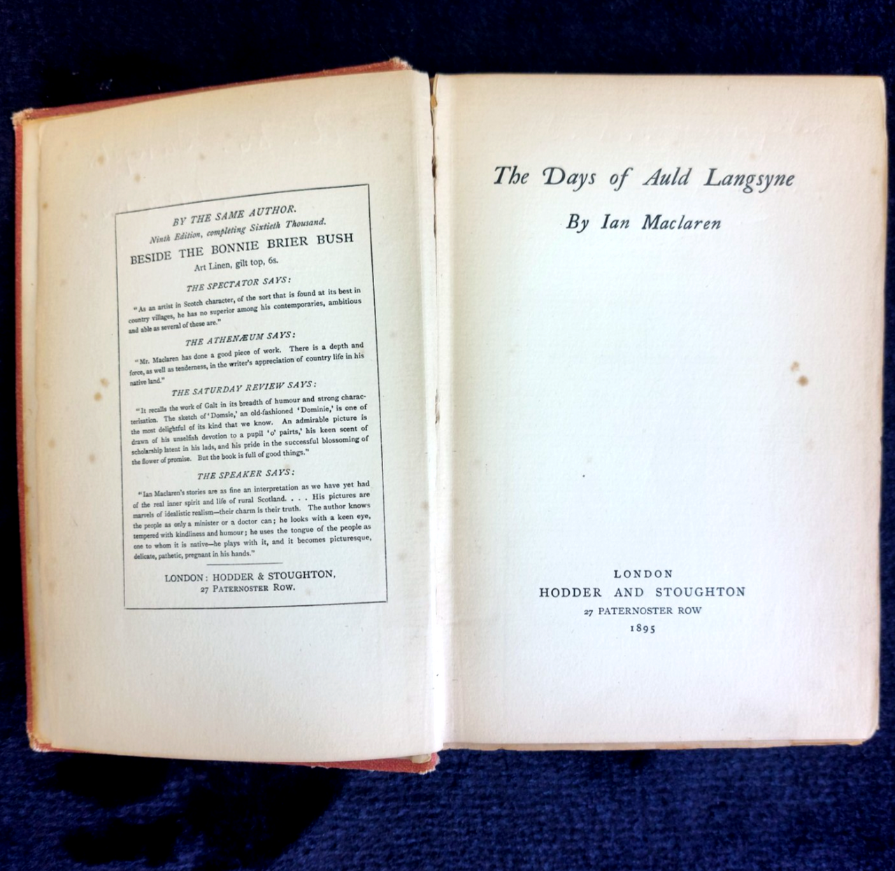 The Days of Auld Langsyne 1895 Hodder Ian Maclaren Antique Book Worn Collectable0