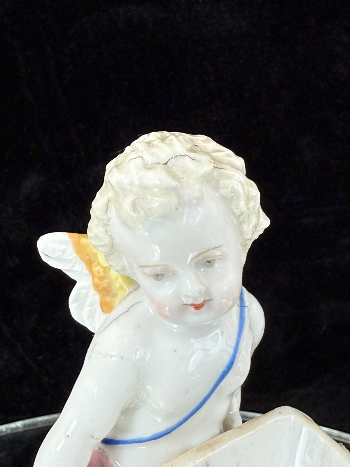 Antique Cupid German Porcelain Figurine w Wheelbarrow Match Holder SPM see pics.11