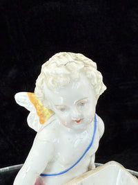 Thumbnail for Antique Cupid German Porcelain Figurine w Wheelbarrow Match Holder SPM see pics.11