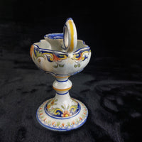 Thumbnail for Italian Antique Majolica Faience Candle Holder Floral Hand Painted Coat of Arms 3