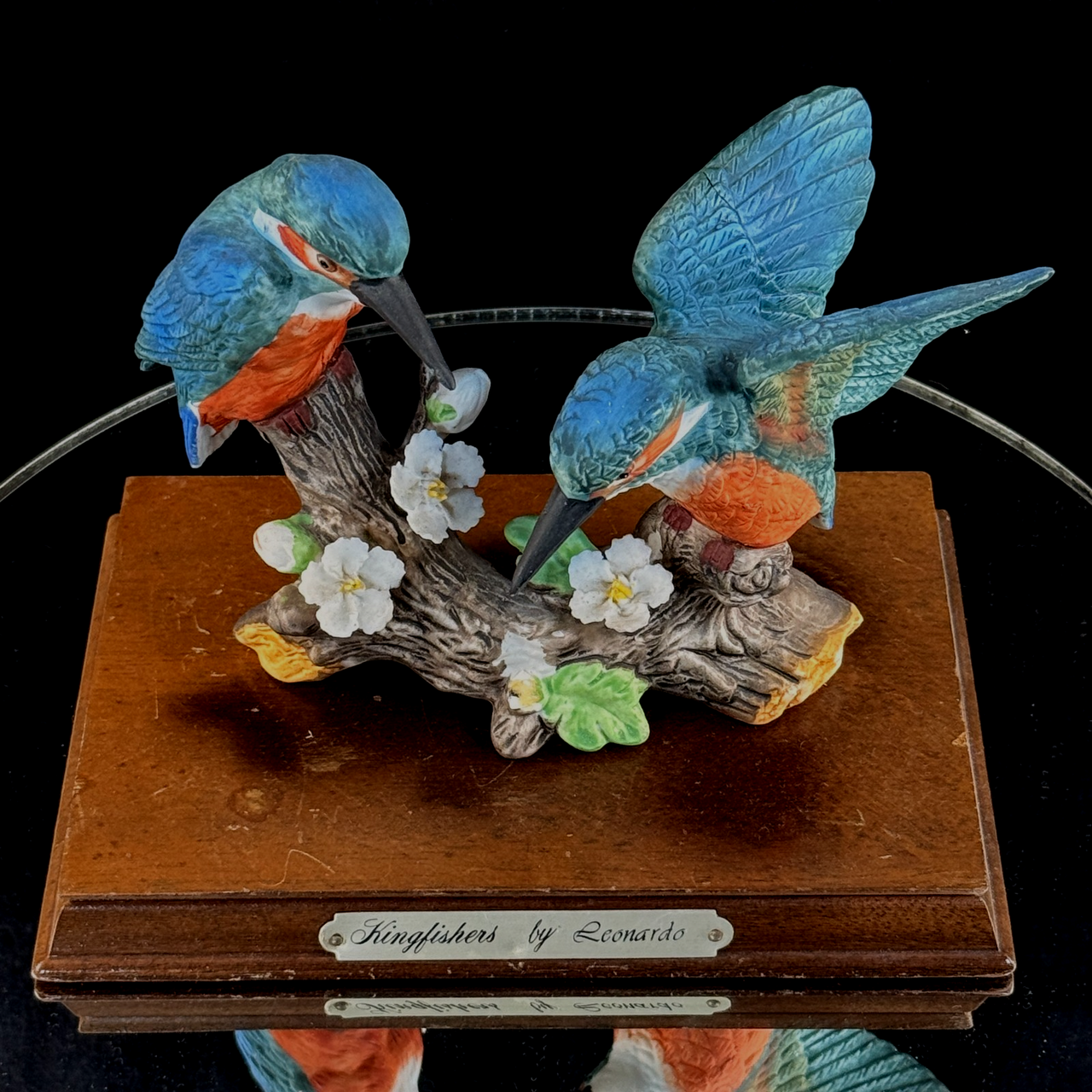 Leonardo Kingfishers Figurine on Base Wood Bird Sculpture- Damaged flower Resin14