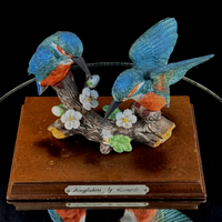 Thumbnail for Leonardo Kingfishers Figurine on Base Wood Bird Sculpture- Damaged flower Resin14