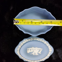 Thumbnail for Wedgwood Jasperware Blue Design Classical Cherub Oval Trinket Box – Vintage10