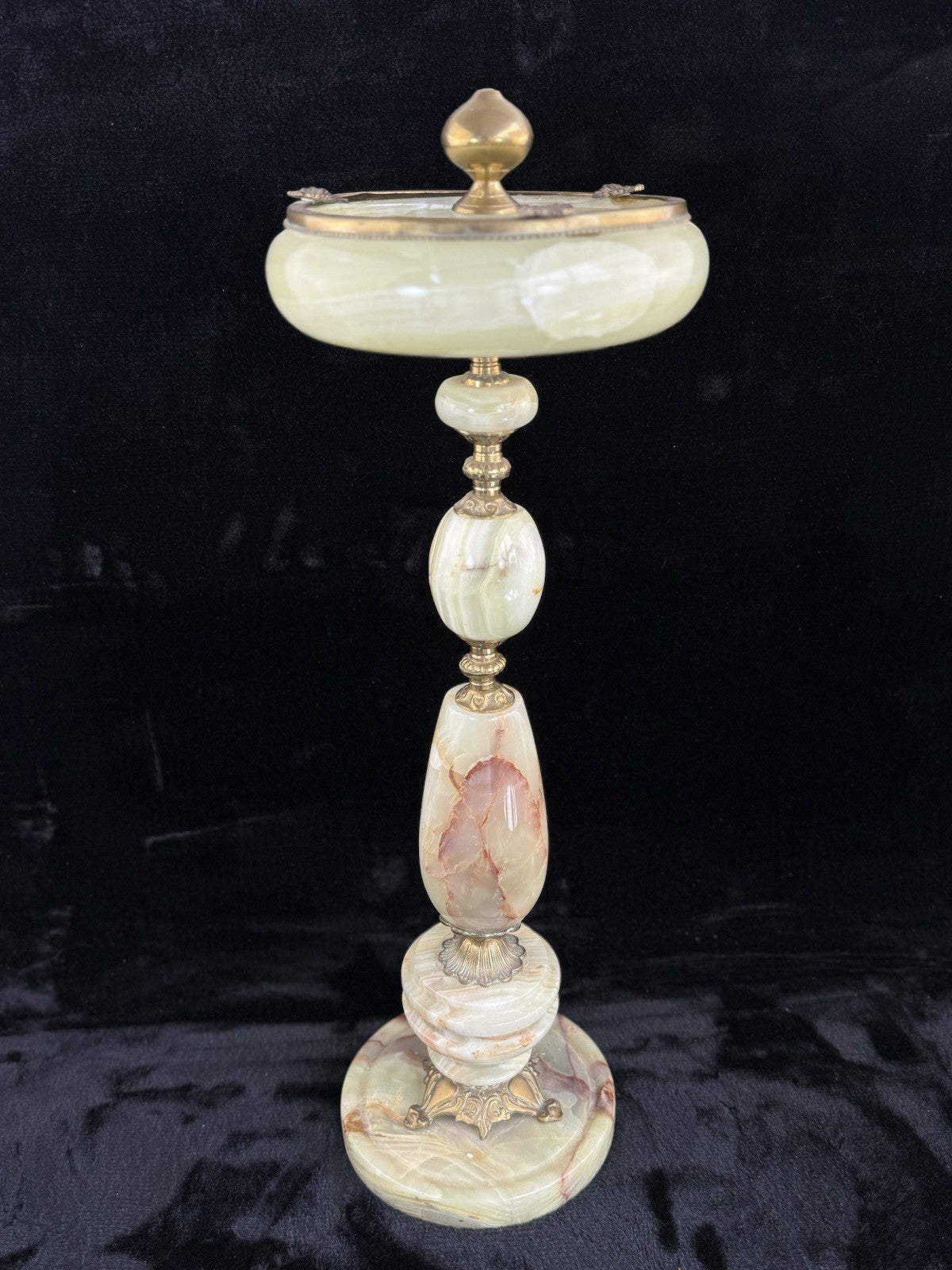 Art Deco Green Onyx Marble Brass Pedestal Ashtray Stand Tobacciana home decor12