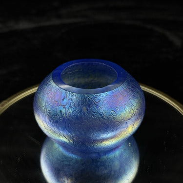 Studio Art Heron Glass Mini Vase Blue Iridescent Pulled Feather Pattern 2.5”0