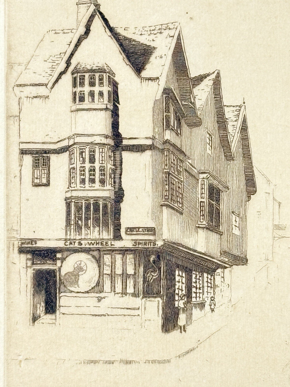 Sidney Lawrenson Etching Ye Olde Cat & Wheel Bristol Framed Pub Scene c.1920s2