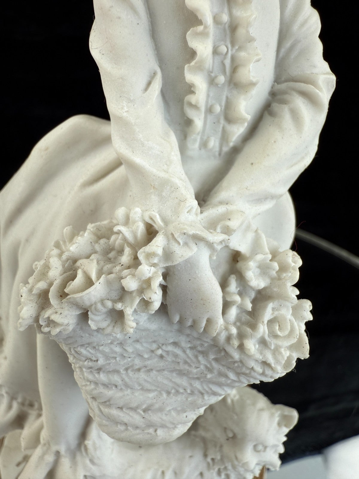A. Belcari "Girl with Basket and Cat" Figurine Signed & Resin Marble decor Italy6