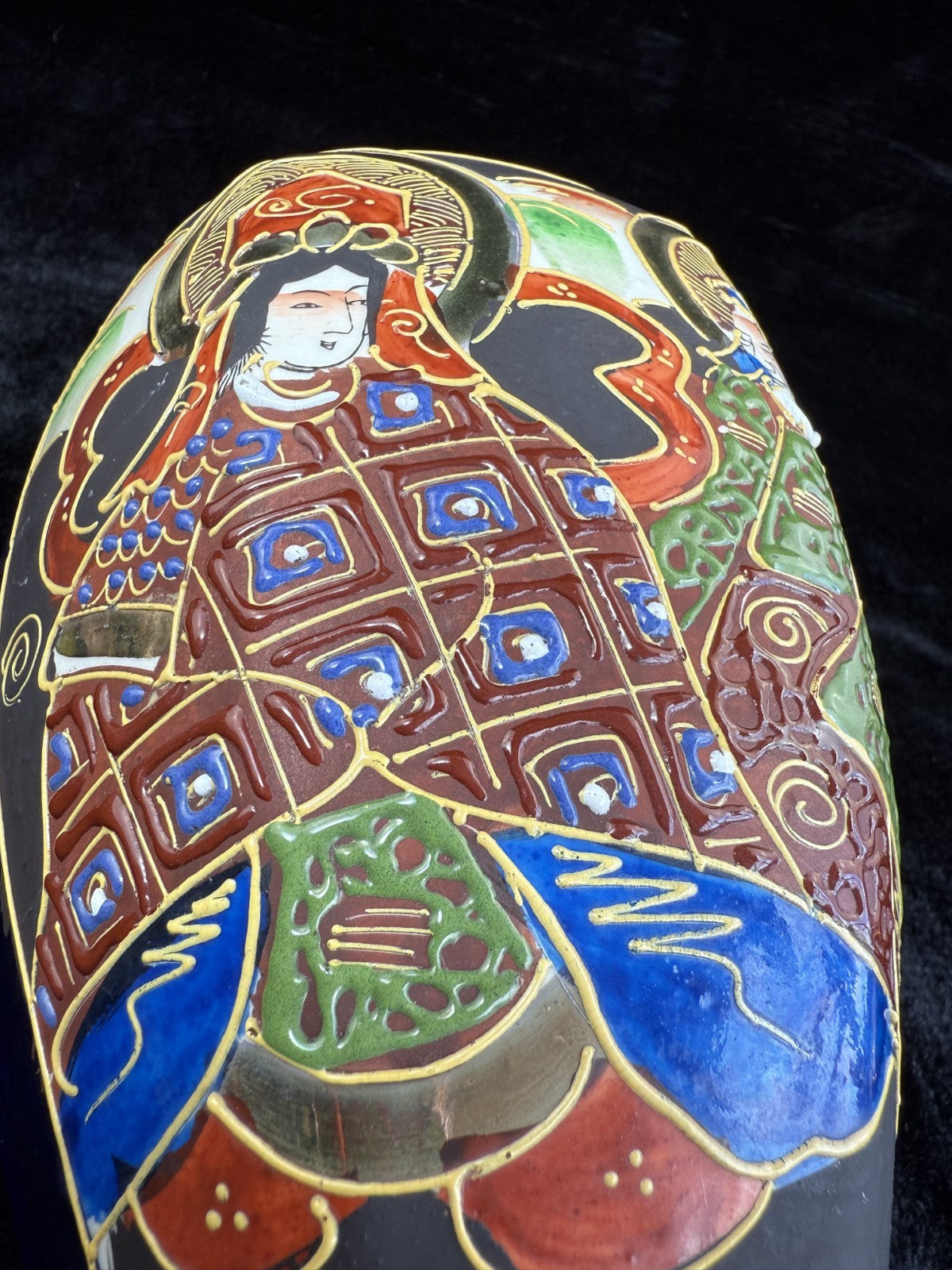 Oriental Hand-Painted navy blue Vase - 'Foreign' Mark Porcelain Antique Satsuma.13