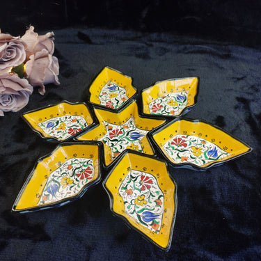 Ceramic Yellow Floral Star Dish Set – Turkish Style 7Piece Decorative Handmade 0