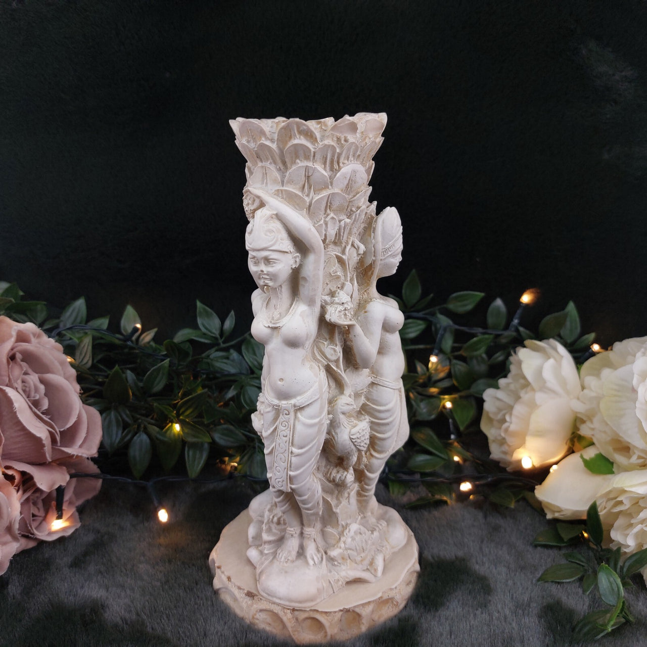 Vintage Hindu Temple Dancer Sculpture Vase – Ornate Goddess Figurine, Damaged7