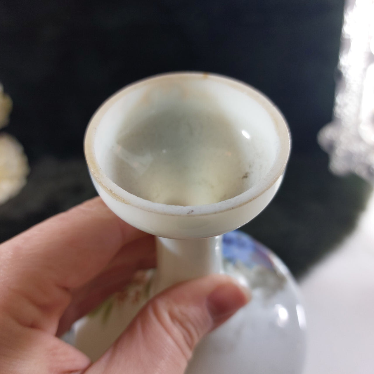 Rare Pair Antique of Hand-Painted Satin Glass Vases Milk Flowers Decor Porcelain7