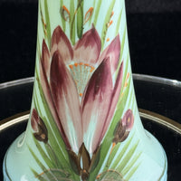 Thumbnail for Antique Milk Glass vase Art Glass Vase Turquoise Floral Tall 10” Enameled decor5