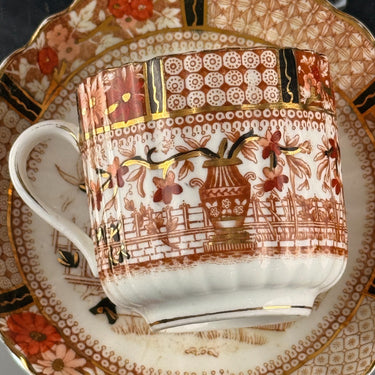 Bradford China Fenton Tea Trio Red Floral Gilt Antique Cup Saucer Plate Set deco1