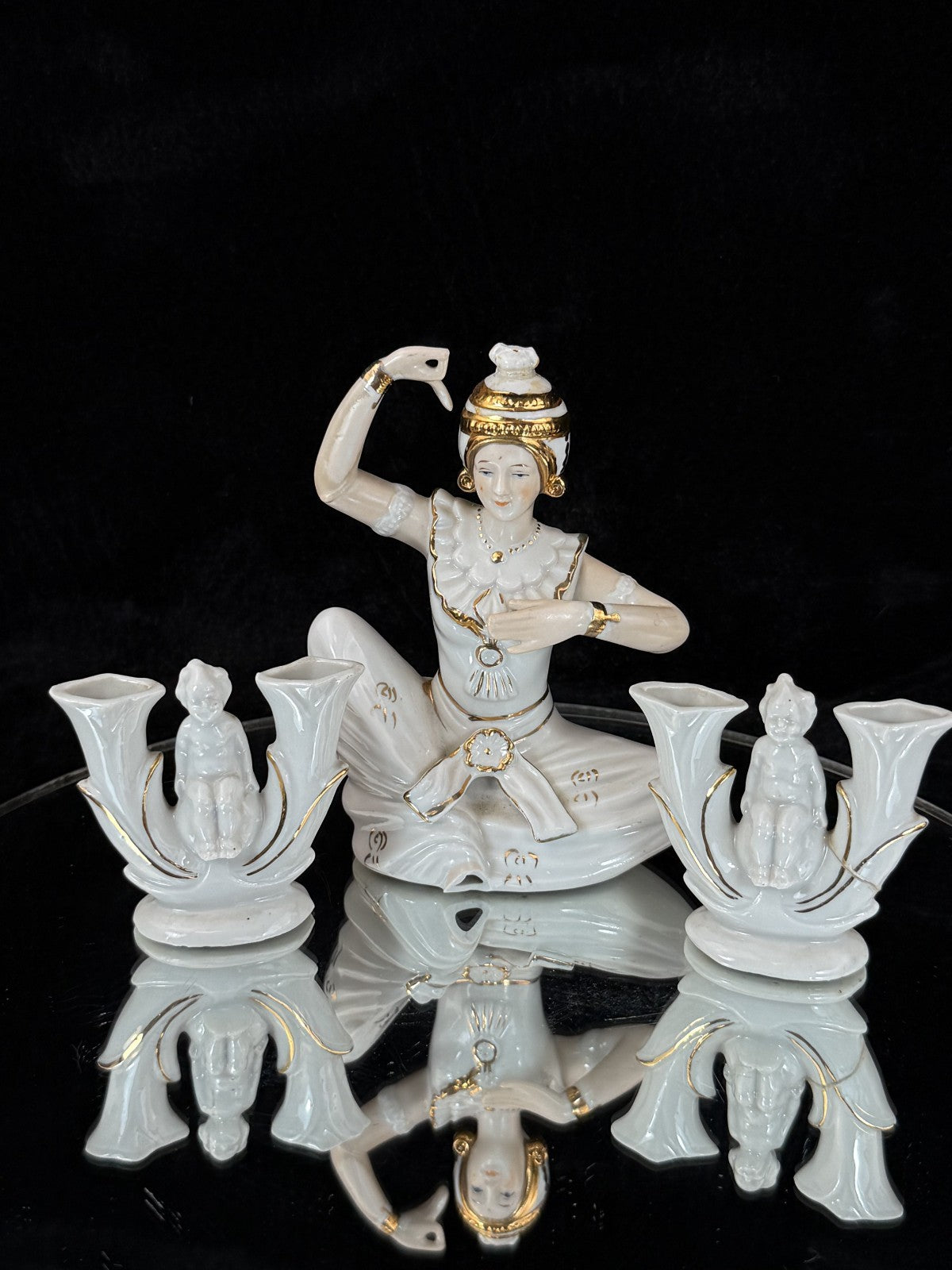 Vintage Mid-Century Figurine Porcelain Set - Dancer with Two Candle Holders14