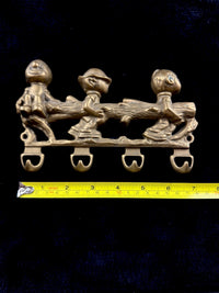 Thumbnail for Vintage Italian Solid Brass Wall Hook Rack â 3 Boys Carrying Log â 8x6â Ha2