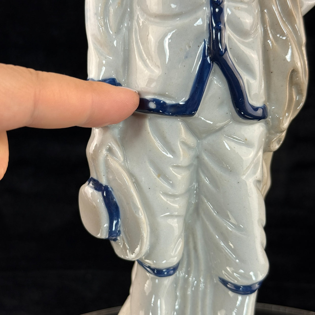 Antique Porcelain decor Colonial Man Figurine White Blue Glaze 11" Hand Painted7