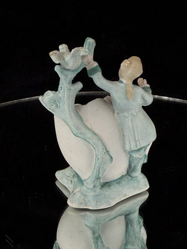 Antique 19th century German Porcelain Figurine Planter/Vase: Boy with Bird Gilt1