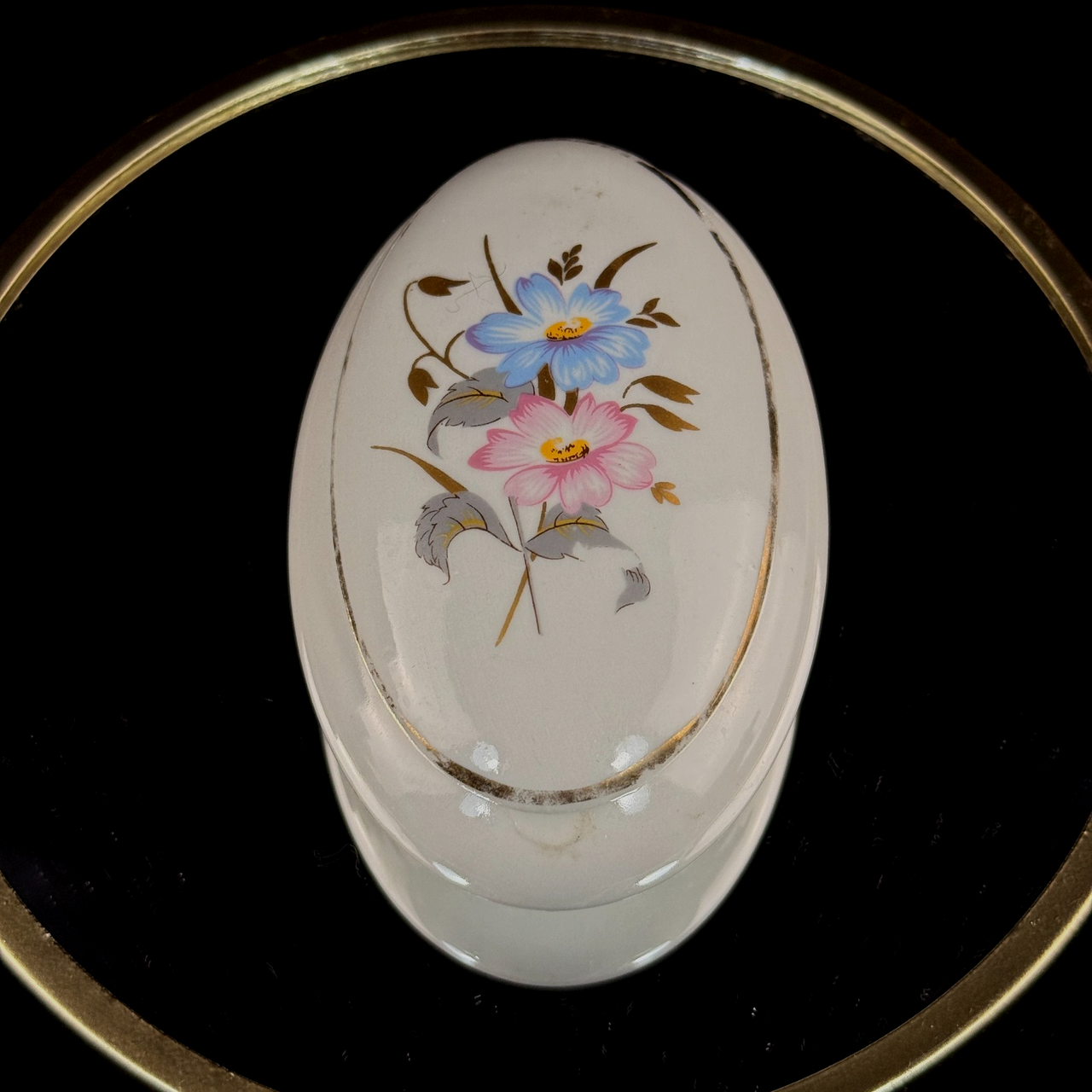 Pâte MPA de Limoges France Oval Trinket Box Jewelry Casket Floral Gold Trim see2