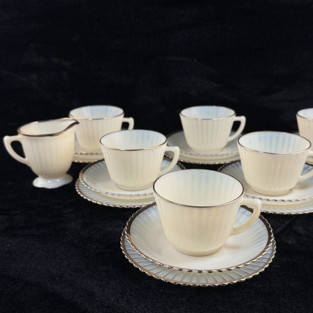 Macbeth Evans American Sweetheart Monax Milk Glass Tea Set 6 Cups Saucers Creame13