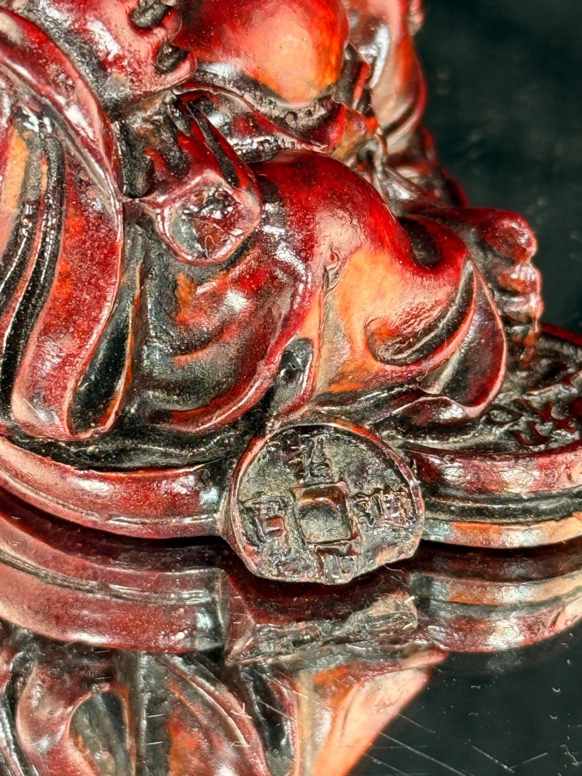 Vintage Chinese Laughing Buddha Red Resin Figurine Happiness Prosperity Statue10