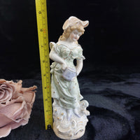 Thumbnail for German 9in Bisque Figurine Girl Watering Can Antique Hand Painted Gilt Accents1