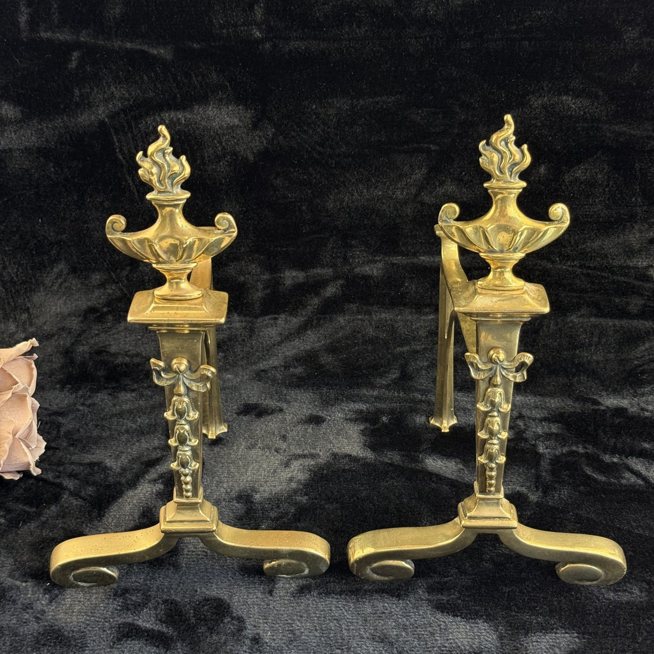 Antique Brass Fireplace Firedogs Andirons Pair - Georgian Neoclassical Style13