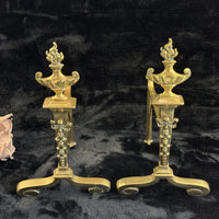 Thumbnail for Antique Brass Fireplace Firedogs Andirons Pair - Georgian Neoclassical Style13