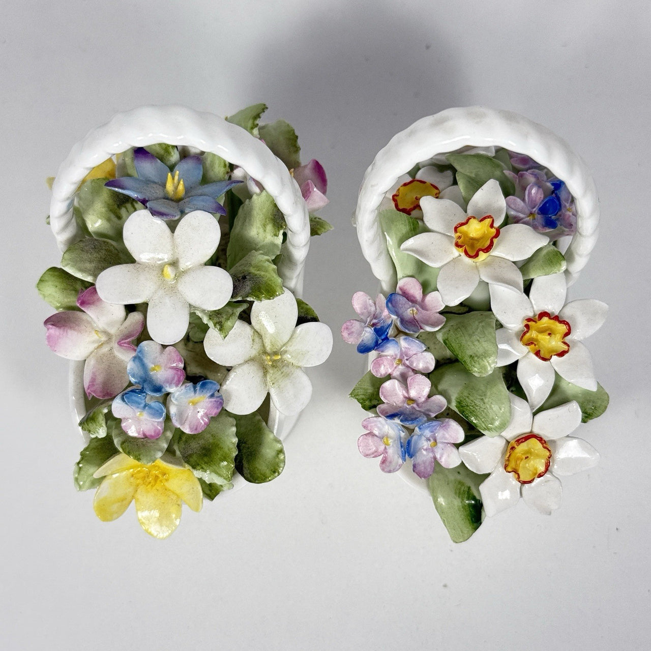 Royal Doulton St Michael Bone China Flower Baskets Pair England Decor Vtg 3