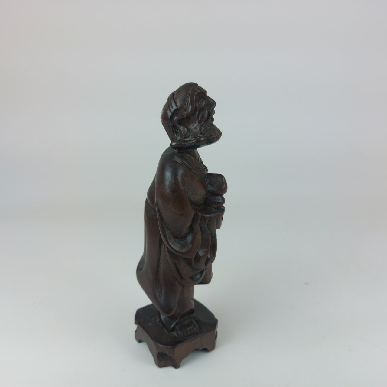 Antique Style Chinese Qing Dynasty Nanmu Wood Carved Figure  Robed Staff 6".7