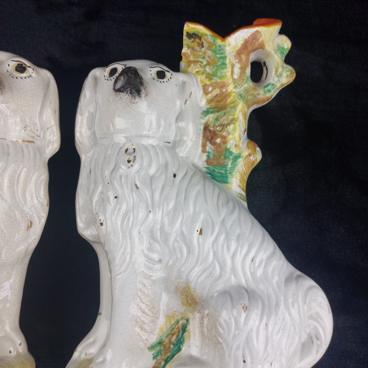 Rare Antique Dog Staffordshire Pair 13â Mantle porcelain Victorian decor White16