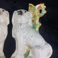 Thumbnail for Rare Antique Dog Staffordshire Pair 13â Mantle porcelain Victorian decor White16