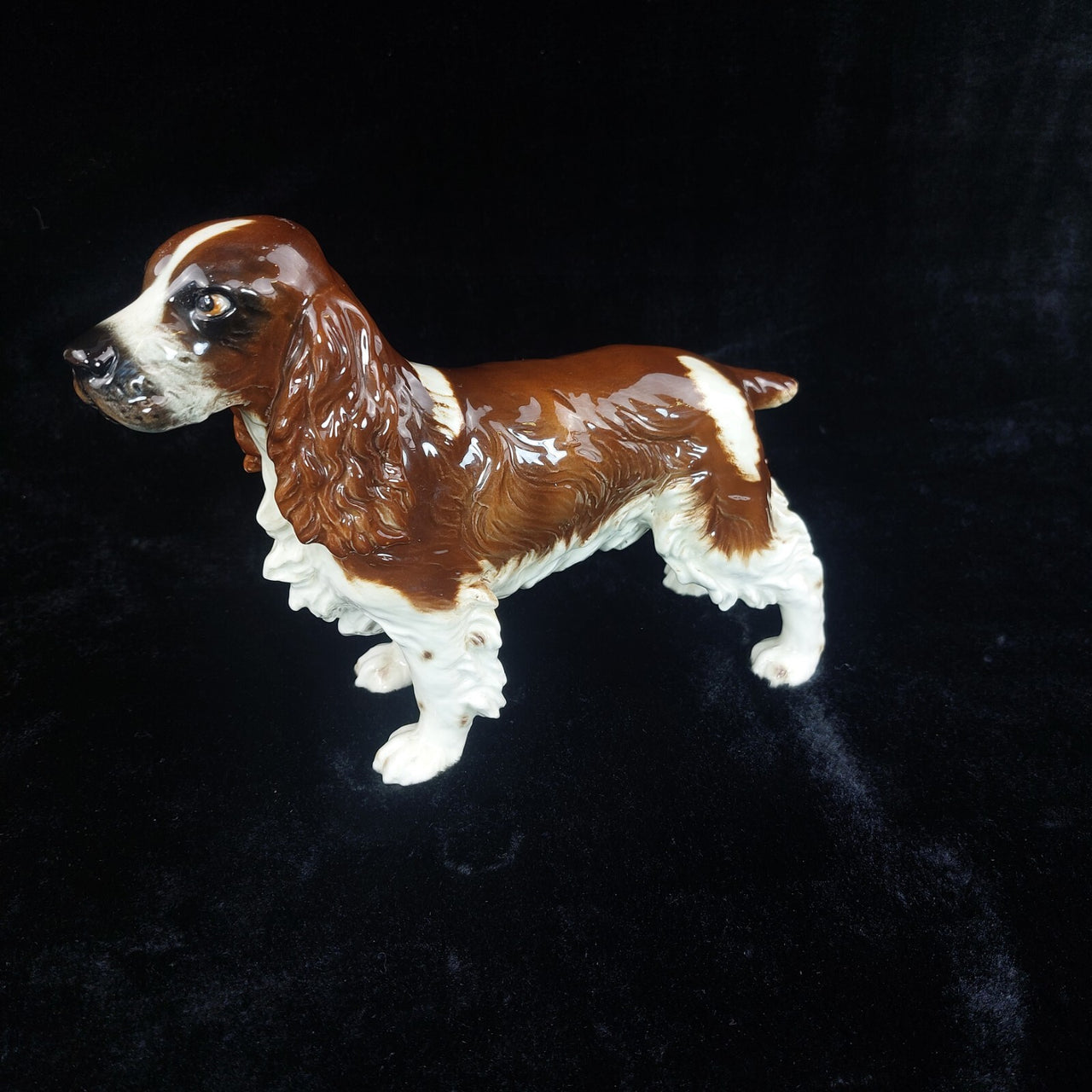 Goebel Spaniel Dog Figurine Porcelain Germany Brown White 9" Vintage Statue 19752