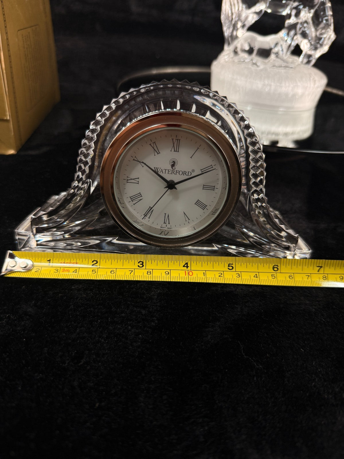 Waterford Elegant Crystal Clock & Frosted Horse Figurine Desk Decor Set Clear de9