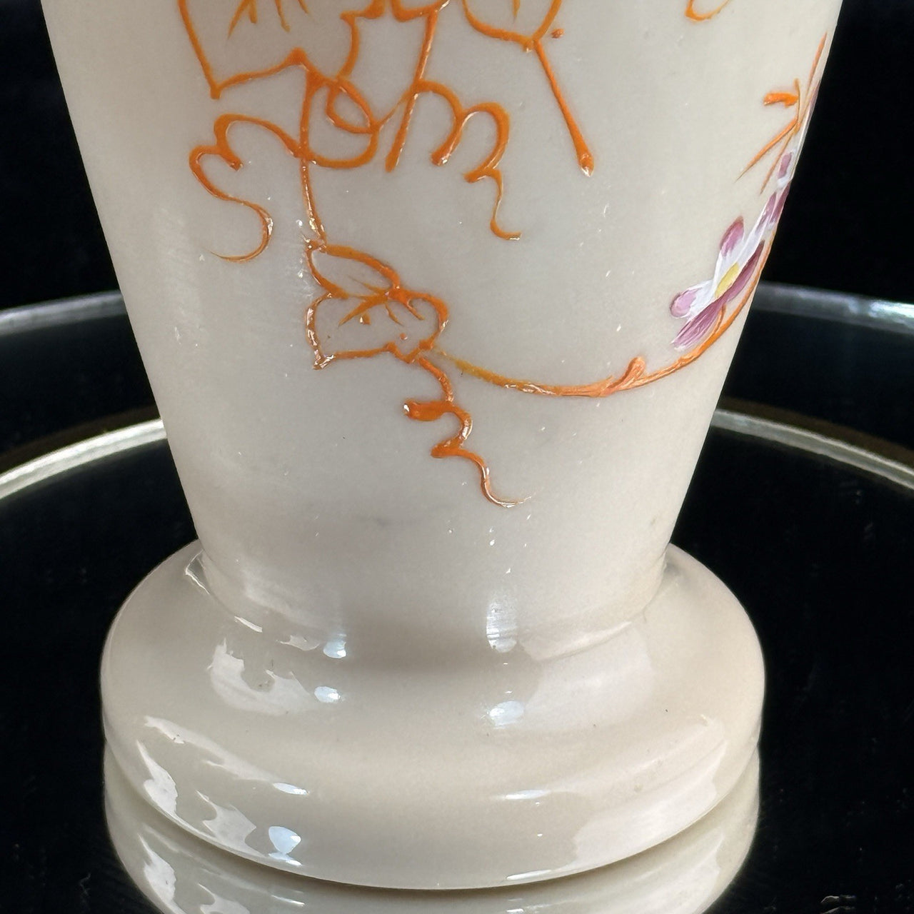 Antique Vintage Hand Painted Milk Glass Vase Floral Enamel Tall 10” Art Deco Sty4