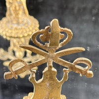 Thumbnail for Antique Brass Indian Army Emblems –3.5”.  Crowned Goddess Crossed Swords Pair 8
