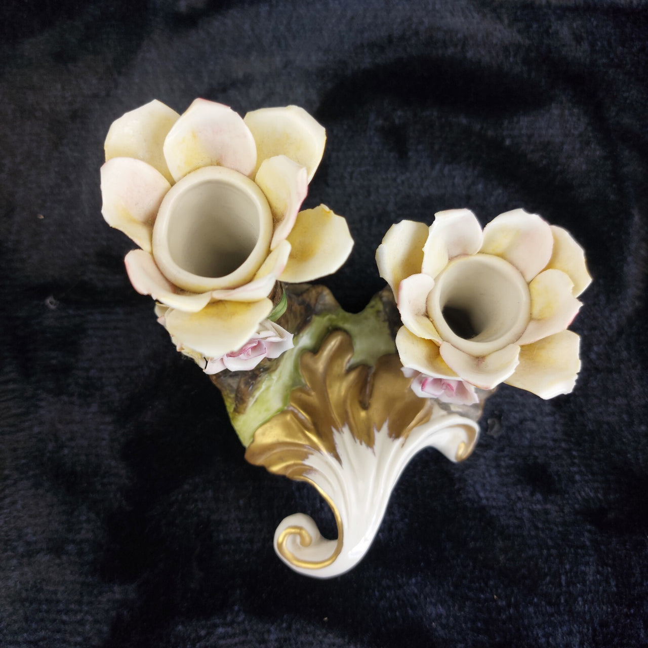 Beautiful Capodimonte gift decor Double Candle Holder 4.5in Porcelain see pics5