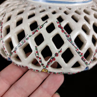 Thumbnail for Mid-Century Italian Ceramic Lattice Bowl Hand-Painted Floral Design, gift plate.6