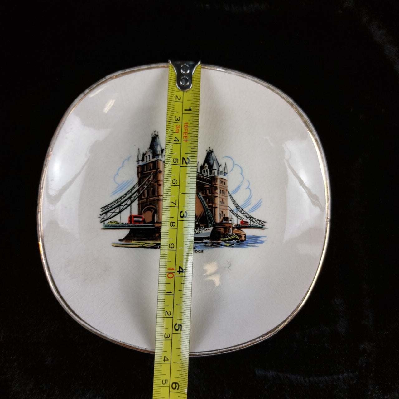 Tower Bridge Souvenir Plate Prince William Made inEng 5" 22K Gold Trim Vintage6