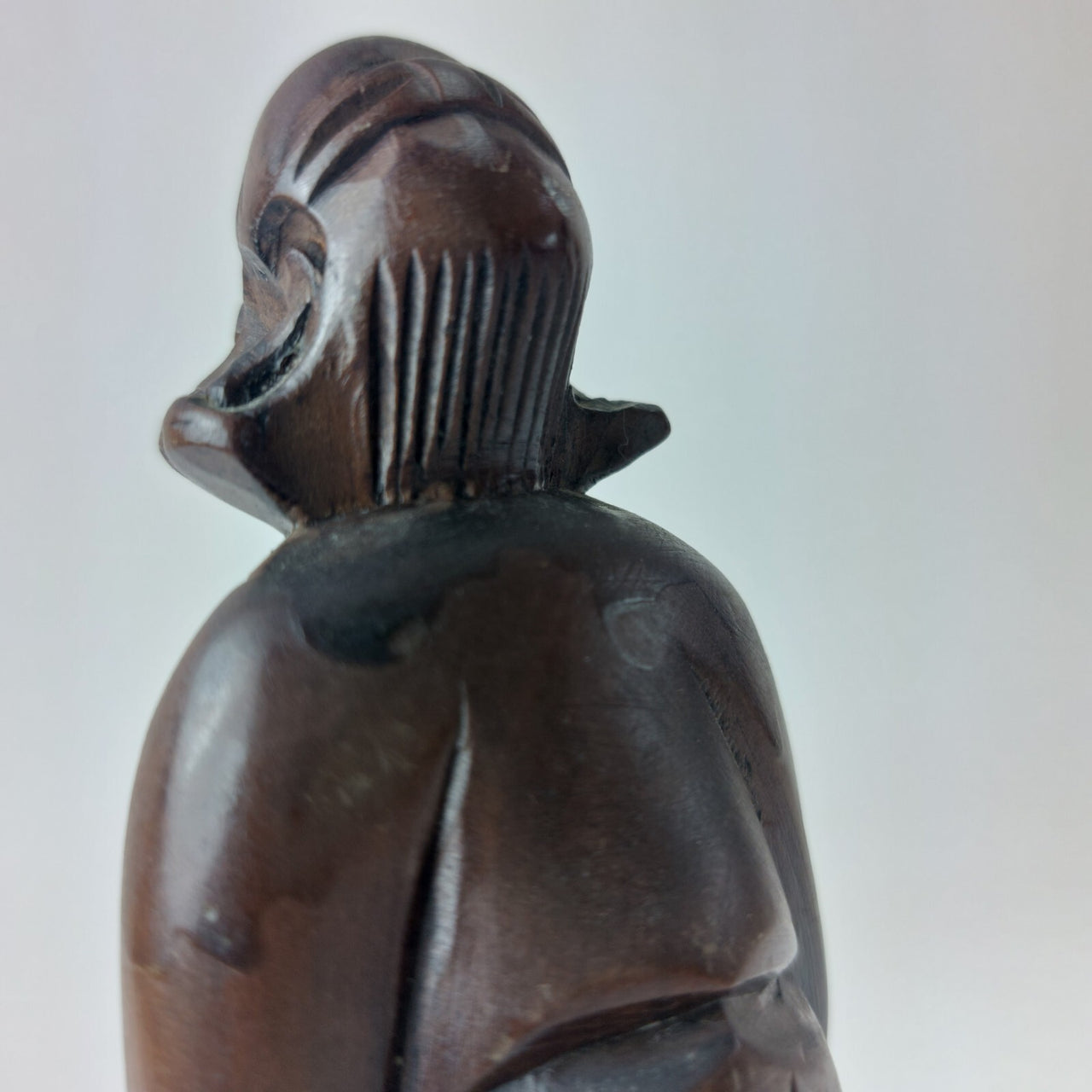Antique Style Chinese Qing Dynasty Nanmu Wood Carved Figure  Robed Staff 6".11