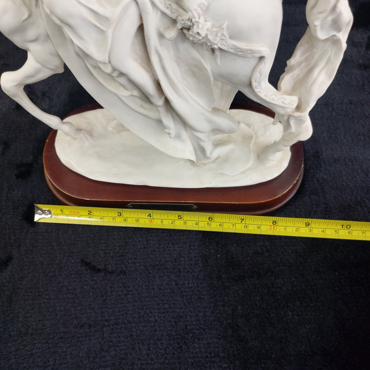 The White Lady Figurine Elegant Matte Bisque Horseback Rider on Wood Base 12"2
