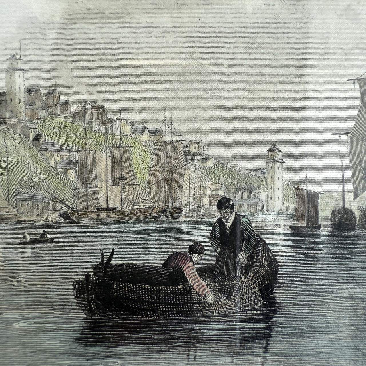 Antique Hand-Colored Engraving The Tyne from South Shields Durham by T. Allom4