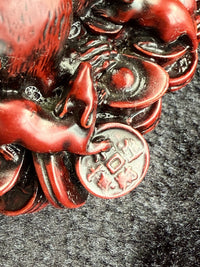Thumbnail for Chinese Red Resin Figurine Family of Mice & Coins Symbol of Prosperity Feng Rat 3